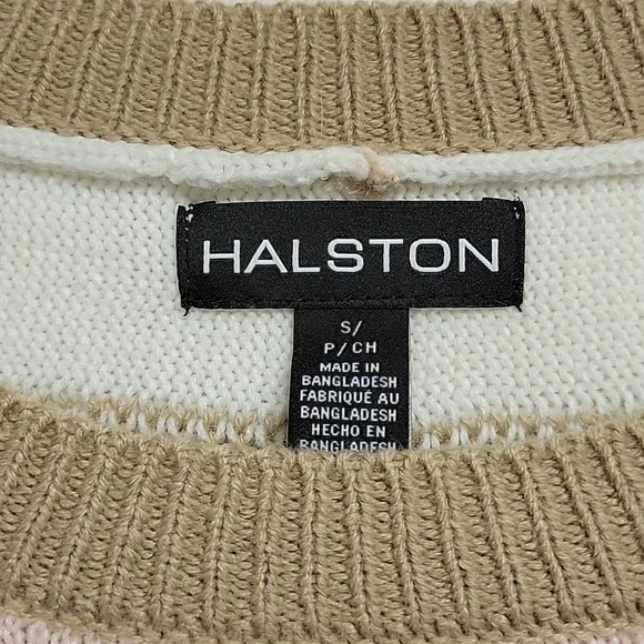 Halston Women's Colorblock Sweater - Pink, White, & Tan Small. Cottagecore Cozy - Picture 4 of 7